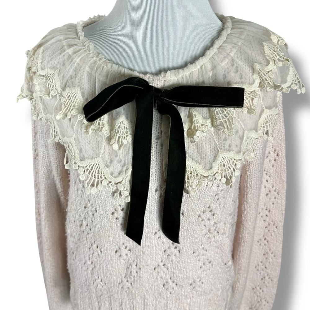Free People XL Dainty Coquette Lace Collar Hold Me Closer Sweater - Picture 9 of 15